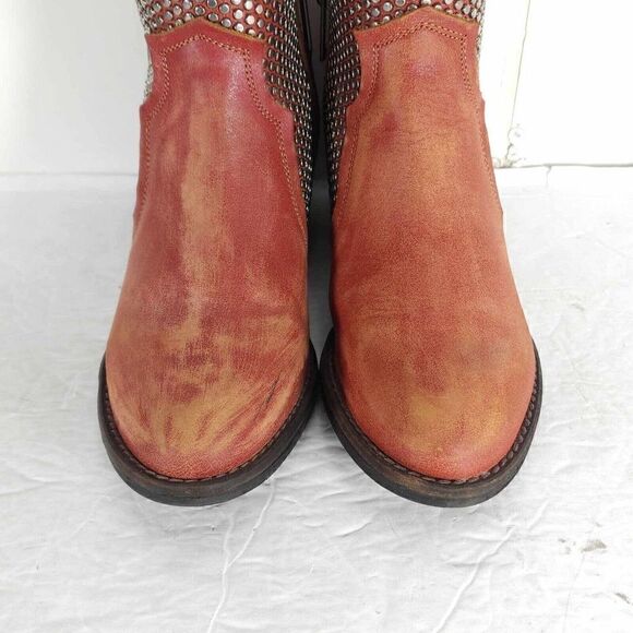 Corral Circle G Womens US7,5M Leather Orange Distressed Western Studded Booties - Picture 3 of 13